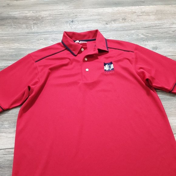 American Valet Mens Large Polo Short Sleeve Shirt Uniform Costume Red Black Work - Picture 2 of 9